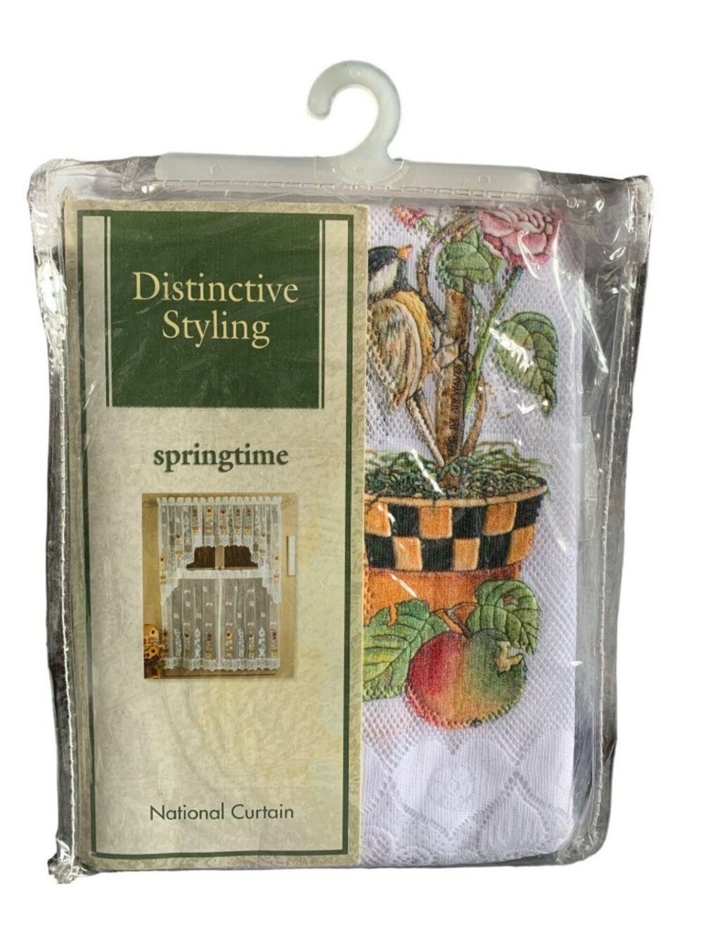 Springtime Valance 58x17 White Lace with Birdhouse Sunflower Design